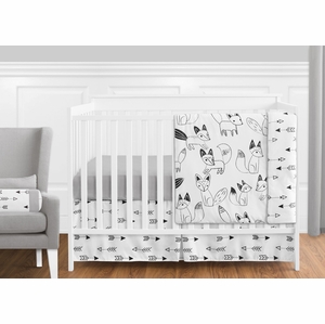 Fox Black and White 11 Piece Bumperless Crib Bedding Collection