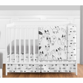 Fox Black and White 4 Piece Bumperless Crib Bedding Collection