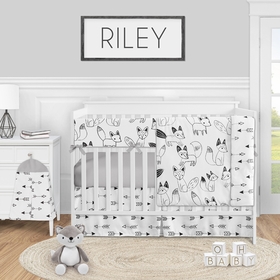 Fox Black and White Collection 5 Piece Crib Bedding