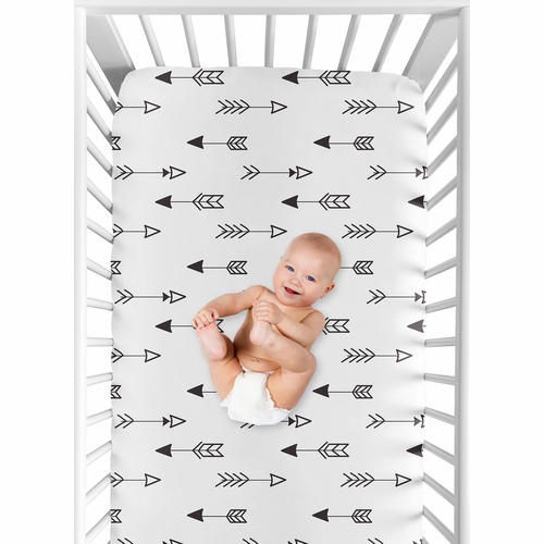 Fox Black and White Collection Arrow Print Crib Sheet - alt image 3