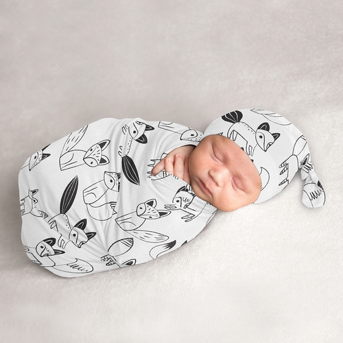 Fox Black and White Collection Baby Cocoon and Beanie Hat - 2 Piece Set