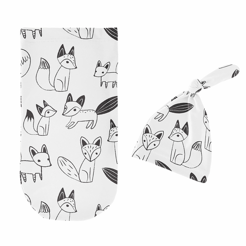 Fox Black and White Collection Baby Cocoon and Beanie Hat - 2 Piece Set - alt image 1