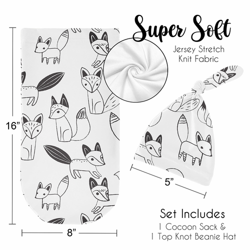Fox Black and White Collection Baby Cocoon and Beanie Hat - 2 Piece Set - alt image 4