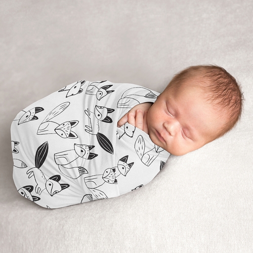 Fox Black and White Collection Baby Swaddle Blanket