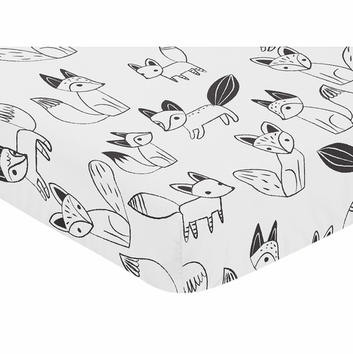 Fox Black and White Collection Crib Sheet - alt image 2