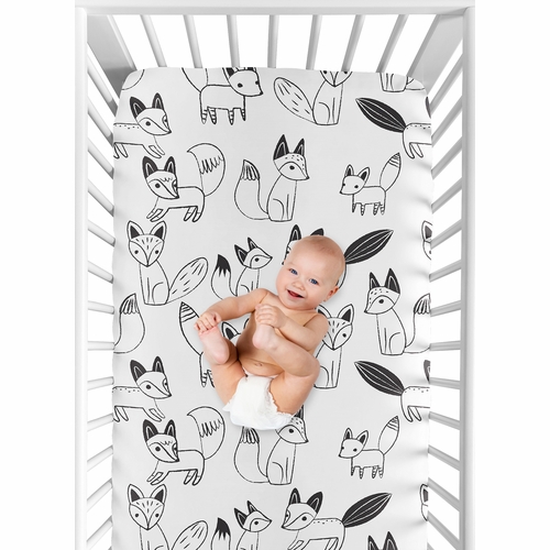Fox Black and White Collection Crib Sheet - alt image 3