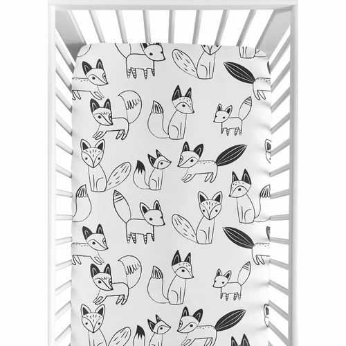 Fox Black and White Collection Crib Sheet