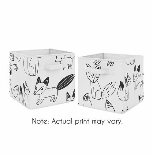 Fox Black and White Collection Foldable Fabric Storage Bins - Set of 2