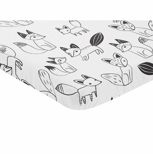 Fox Black and White Collection Mini Crib Sheet