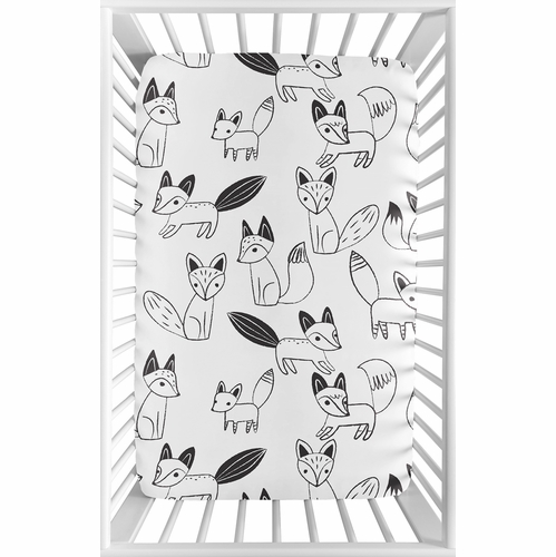 Fox Black and White Collection Mini Crib Sheet - alt image 1