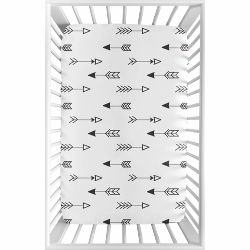 Fox Black and White Collection Mini Crib Sheet - Arrow Print - alt image 1