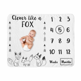 Fox Black and White Collection Monthly Milestone Baby Blanket