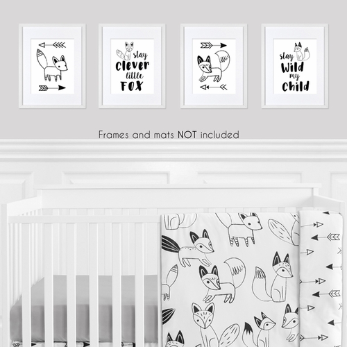 Fox Black and White Wall Art Prints - Set of 4 - alt image 1