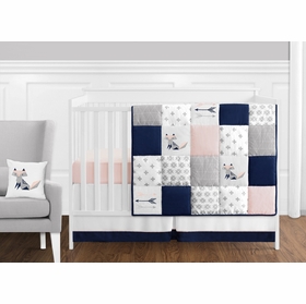 Fox Patch Pink and Navy 11 Piece Bumperless Crib Bedding Collection