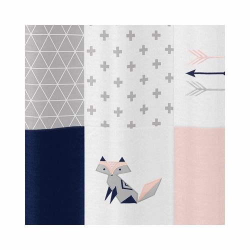 Fox Patch Pink and Navy Collection Shower Curtain - alt image 1