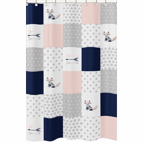 Fox Patch Pink and Navy Collection Shower Curtain