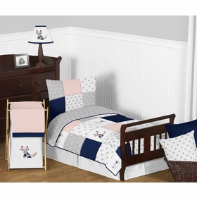 Fox Patch Pink and Navy Toddler Bedding Collection