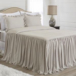 Gathered Bedspread Beige Collection King Size Extra Long Bedspread Cover