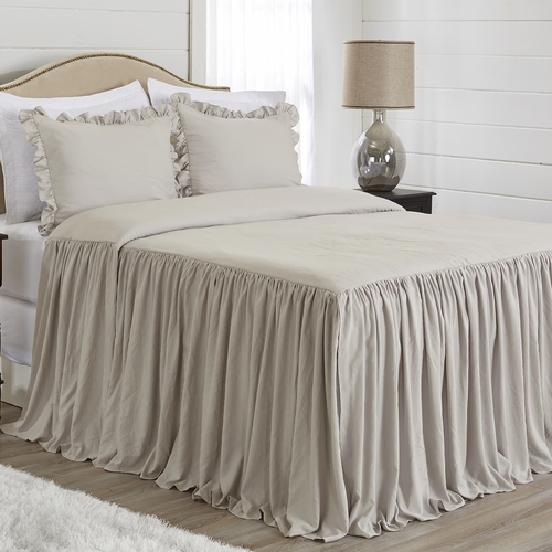Gathered Bedspread Beige Collection Queen Size Extra Long Bedspread Cover