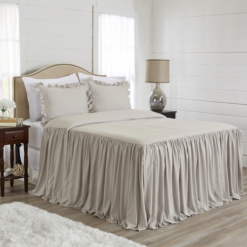 Gathered Bedspread Beige Collection Queen Size Extra Long Bedspread Cover - alt image 2