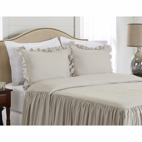Gathered Bedspread Beige Collection Queen Size Extra Long Bedspread Cover - alt image 3