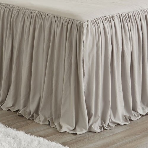 Gathered Bedspread Beige Collection Queen Size Extra Long Bedspread Cover - alt image 4