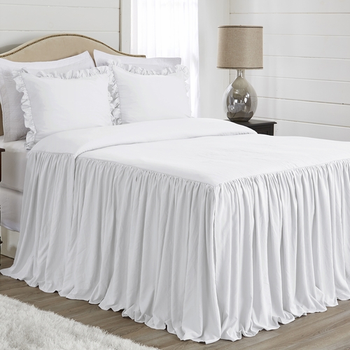 Gathered Bedspread White Collection Queen Size Extra Long Bedspread Cover
