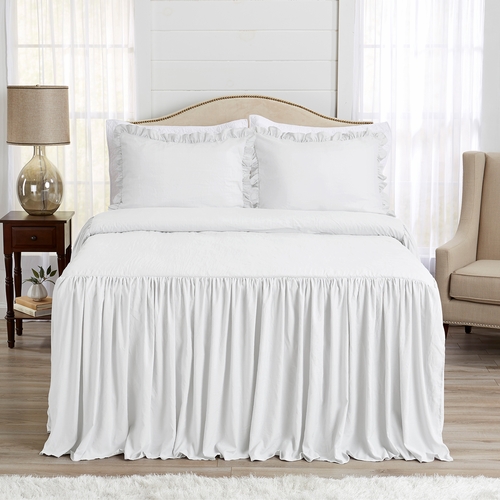 Gathered Bedspread White Collection Queen Size Extra Long Bedspread Cover - alt image 1