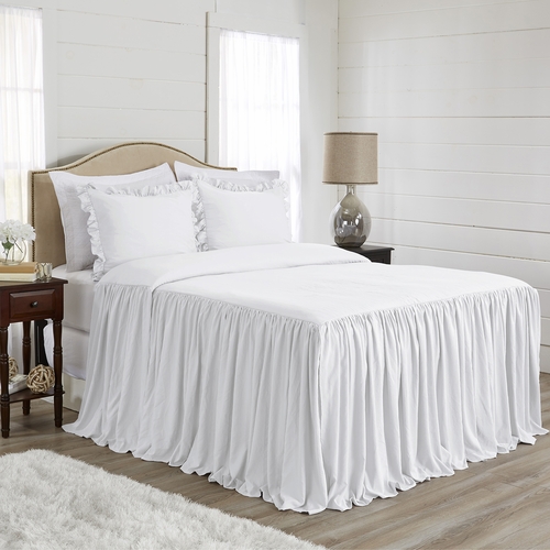 Gathered Bedspread White Collection Queen Size Extra Long Bedspread Cover - alt image 2