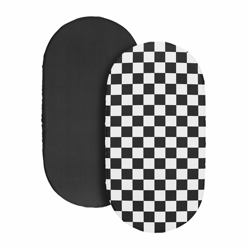 Gingham Checkered Plaid Collection 2 Pack Baby Bassinet Fitted Sheets - Black and White - alt image 1