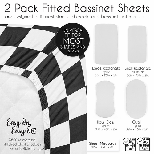 Gingham Checkered Plaid Collection 2 Pack Baby Bassinet Fitted Sheets - Black and White - alt image 5