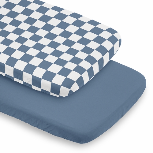 Gingham Checkered Plaid Collection 2 Pack Baby Bassinet Fitted Sheets - Blue and White