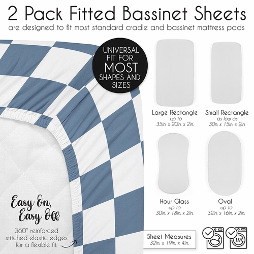 Gingham Checkered Plaid Collection 2 Pack Baby Bassinet Fitted Sheets - Blue and White - alt image 5