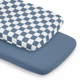 Gingham Checkered Plaid Collection 2 Pack Baby Bassinet Fitted Sheets - Blue and White
