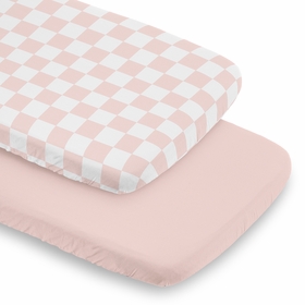 Gingham Checkered Plaid Collection 2 Pack Baby Bassinet Fitted Sheets - Pink and White