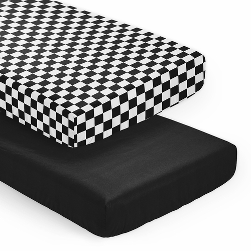 Gingham Checkered Plaid Collection 2 Pack Crib Sheet - Black and White