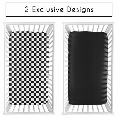 Gingham Checkered Plaid Collection 2 Pack Crib Sheet - Black and White - alt image 1