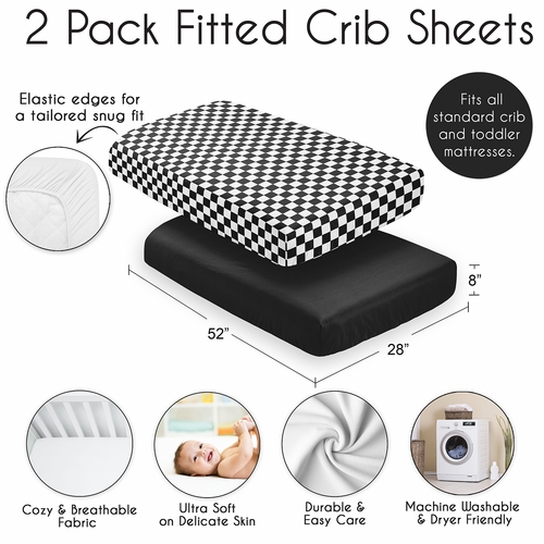 Gingham Checkered Plaid Collection 2 Pack Crib Sheet - Black and White - alt image 3