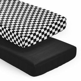 Gingham Checkered Plaid Collection 2 Pack Crib Sheet - Black and White