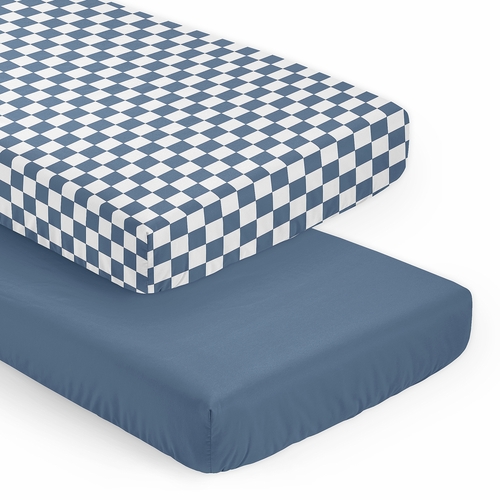 Gingham Checkered Plaid Collection 2 Pack Crib Sheets - Blue and White
