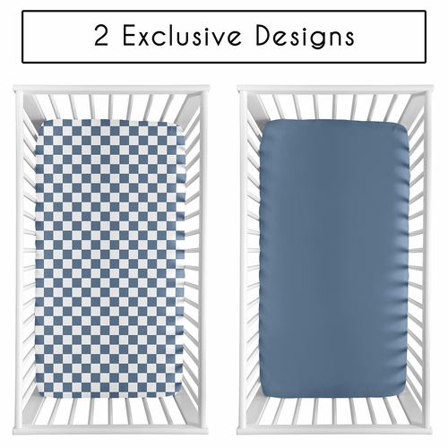 Gingham Checkered Plaid Collection 2 Pack Crib Sheets - Blue and White - alt image 1