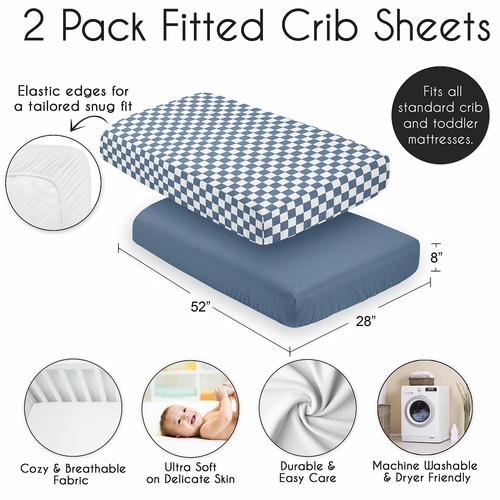 Gingham Checkered Plaid Collection 2 Pack Crib Sheets - Blue and White - alt image 3