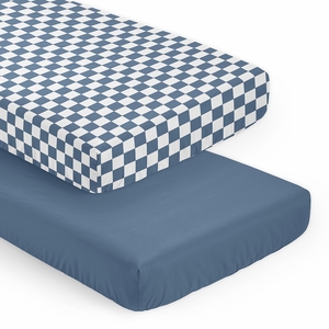 Gingham Checkered Plaid Collection 2 Pack Crib Sheets - Blue and White