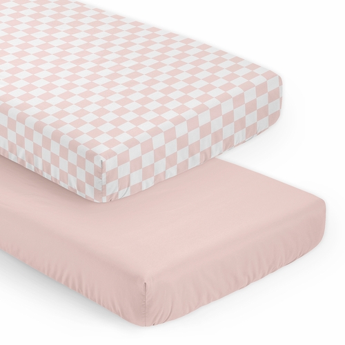 Gingham Checkered Plaid Collection 2 Pack Crib Sheets - Pink and White