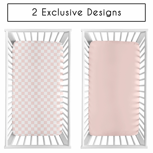 Gingham Checkered Plaid Collection 2 Pack Crib Sheets - Pink and White - alt image 1