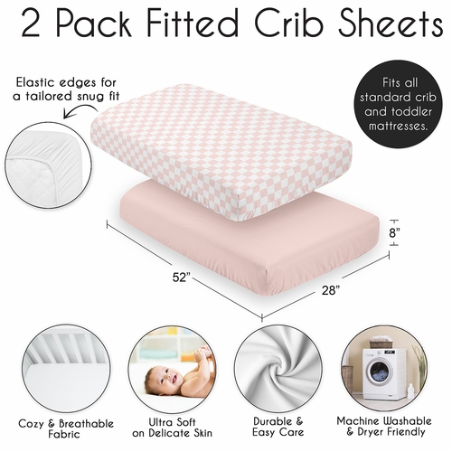 Gingham Checkered Plaid Collection 2 Pack Crib Sheets - Pink and White - alt image 3