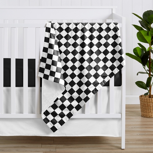 Gingham Checkered Plaid Collection Baby Blanket - Black and White - alt image 1