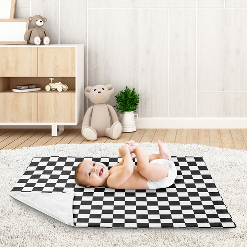 Gingham Checkered Plaid Collection Baby Blanket - Black and White - alt image 2