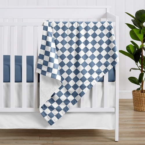 Gingham Checkered Plaid Collection Baby Blanket  - Blue and White - alt image 1