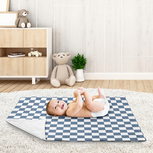 Gingham Checkered Plaid Collection Baby Blanket  - Blue and White - alt image 2